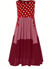 Polka Dot Splicing Maxi Dress Women's Clothing