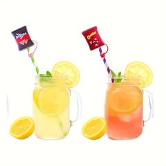 4pcs Cartoon Straw Tip Cover Reusable Silicone Cap + 1pc Straw Cap
