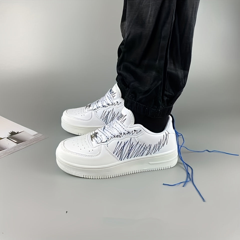 Women's Embroidered Skate Shoes Round Toe Lace Up Platform Sneakers