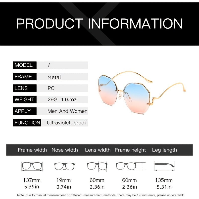 Oversize Polygon Rimless Sunglasses For Women