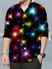 Star & Moon Print Men's Long Sleeve Shirt Autumn Wear