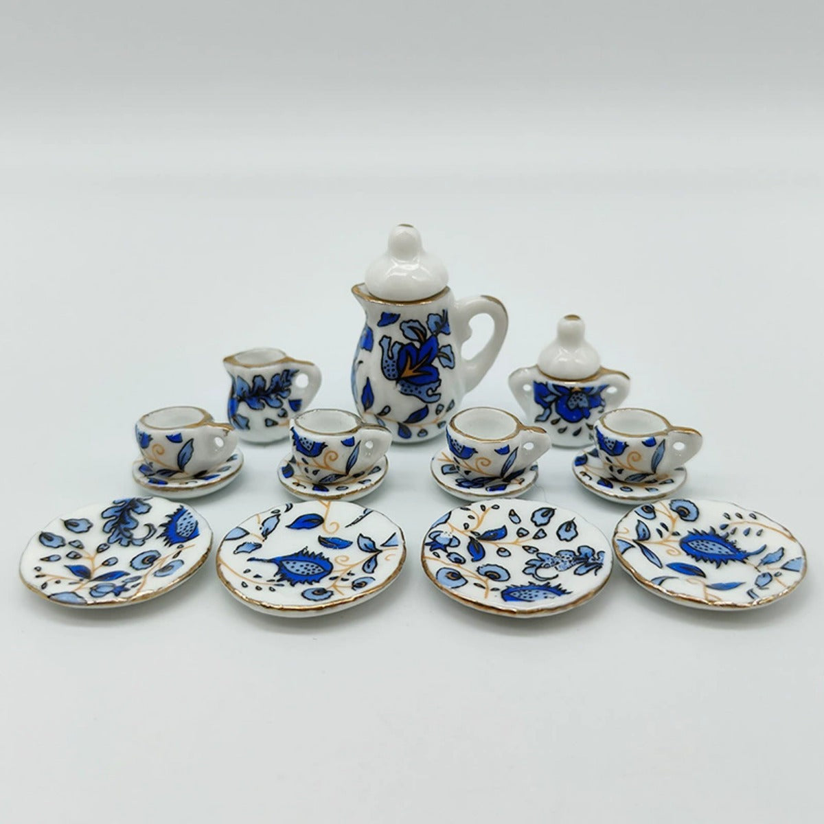 15pcs Ceramic Tea Set 1:12 Scale Handcrafted Dollhouse Decor Collectors