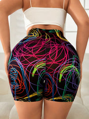 Colorful Line Print Yoga Shorts for Women
