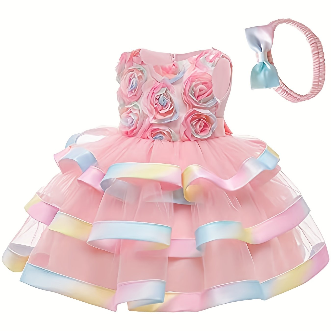 Baby Girl's 3D Flowers Wedding Evening Party Gown Dress