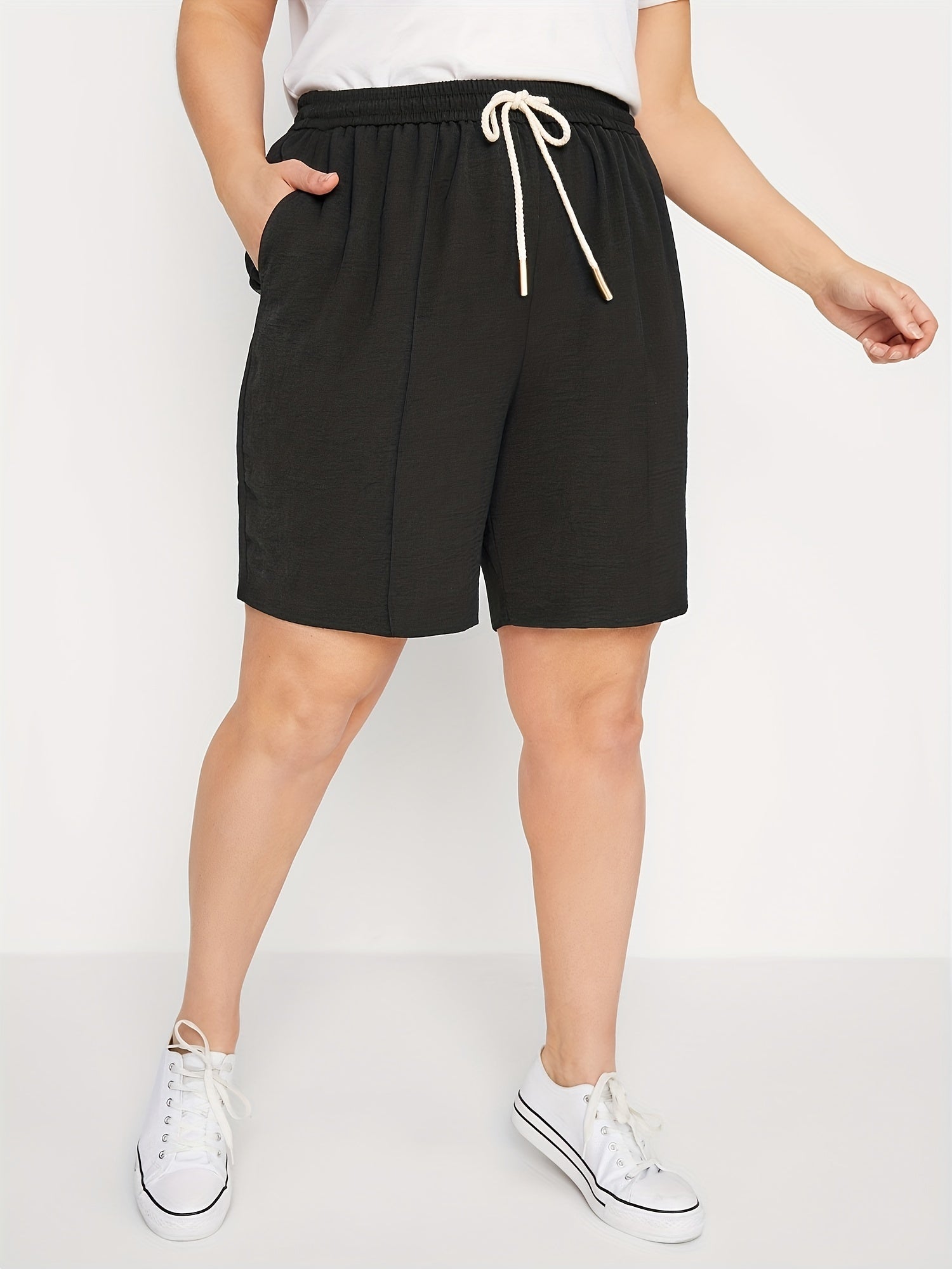 Casual Shorts Women's Plus Elastic Waist Loose Wide Leg Drawstring Sho