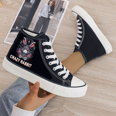 Crazy Rabbit Print Plush Lined Thermal Chunky Canvas Sneakers