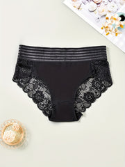 3 Pack Plus Size Lace Striped High Waist Briefs Set