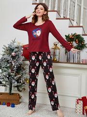Christmas Print Pajama Set Long Sleeve Top & Pants