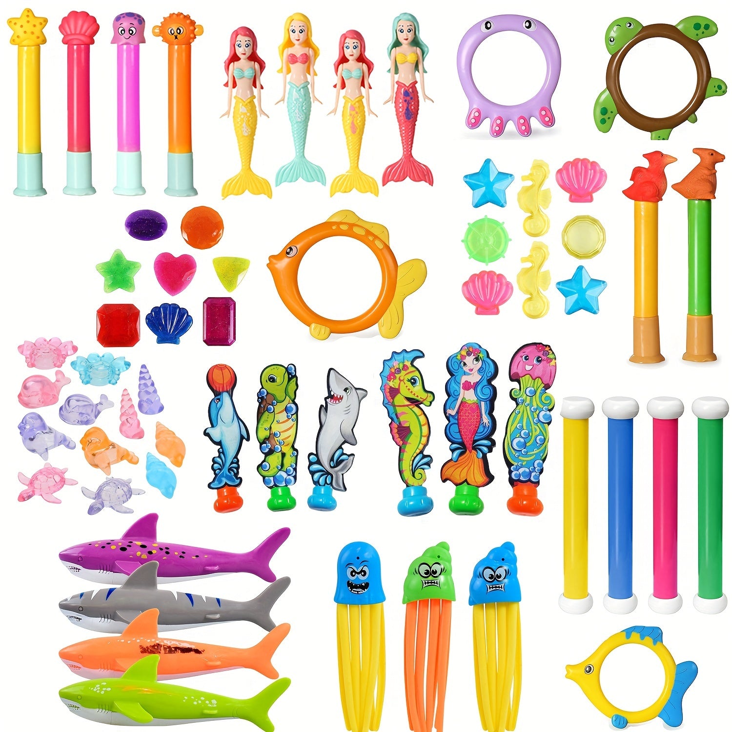 Diving Pool Toy Set - Underwater Swim Pool Games - Beach Dive Sticks Rings
