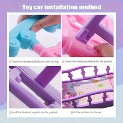Girls' Dollhouse Bedroom Bed Macaron Rocking Chair Baby Crib Toy