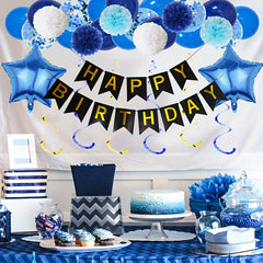 51pcs Birthday Party Decor Set with Banners, Swirls, Pom Poms, Tassels, Balloons