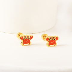 Cute Mini Crab Yellow Duck Pig Stud Earrings Set for Kids