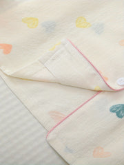Heart Print Pajama Set Short Sleeve Button Up Top & Elastic Waistband Pants