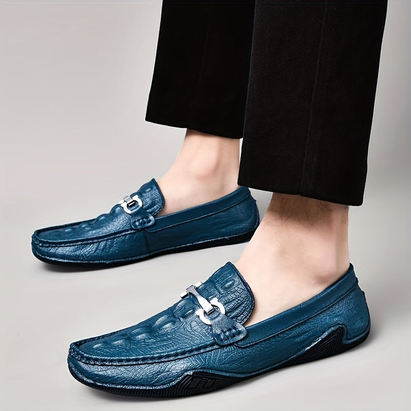 Men's Crocodile Embossed Horsebit Loafers Lightweight Non Slip Shoe
