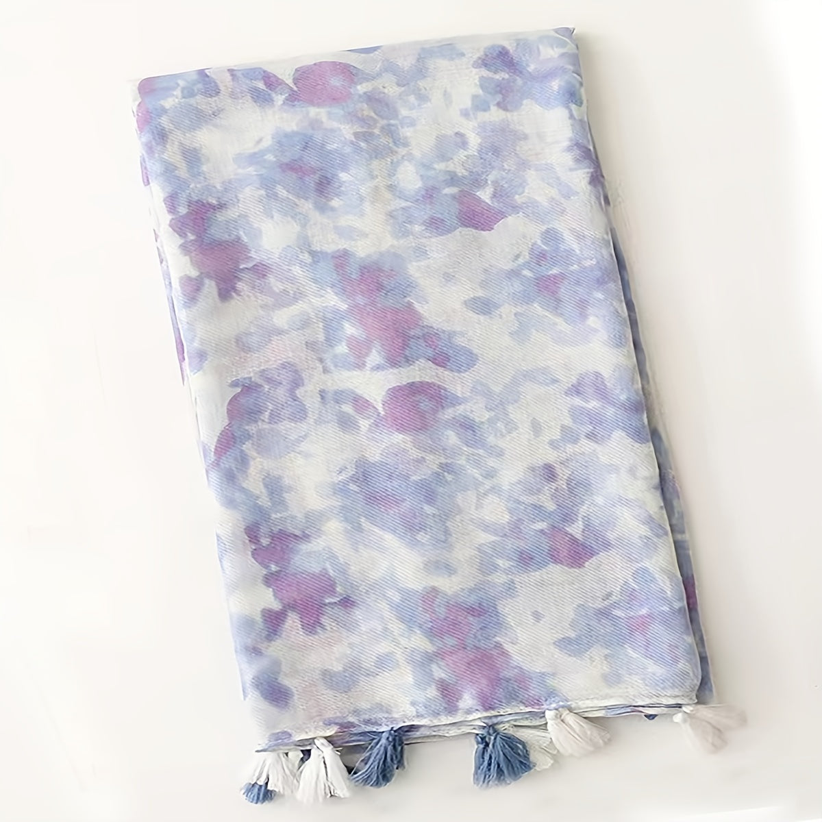 Light Purple Floral Scarf Shawl Breathable Tassel Warm Neck Scarf