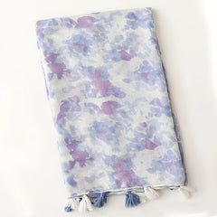 Light Purple Floral Scarf Shawl Breathable Tassel Warm Neck Scarf