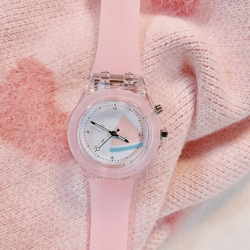 Colorful Glow Silicone Quartz Watch & Four leaf Clover Pendant