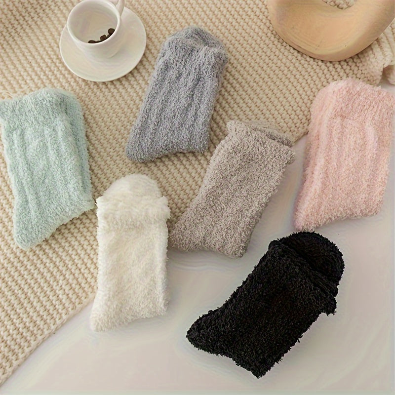 6 Pairs Fuzzy Socks Comfy & Warm Mid Tube Women's Stockings