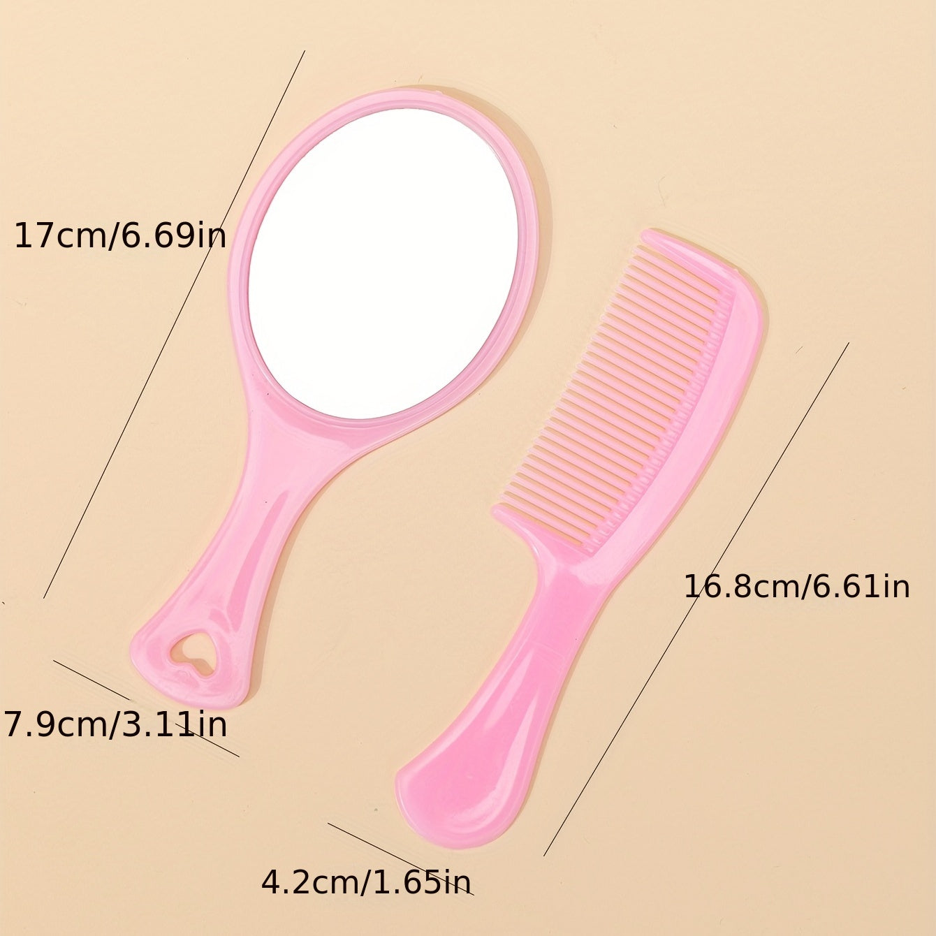 Pink Makeup Mirror Comb Set Hair Brush Oval Vanity Mirror Portable Comb Gift