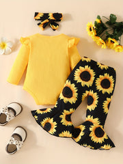 Baby Girl Ruffle Romper Sunflower Print Outfit Set