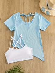Criss Cross Sports Bra & Lace up Running Top Set