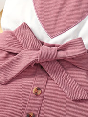 Girl's 3pcs Long Sleeve Top & Beret Hat & Belted Corduroy Skirt Set
