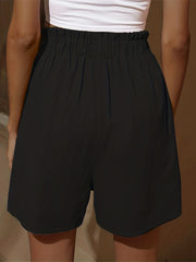 Patched Pockets Ruffle Trim Shorts Solid Casual Wear