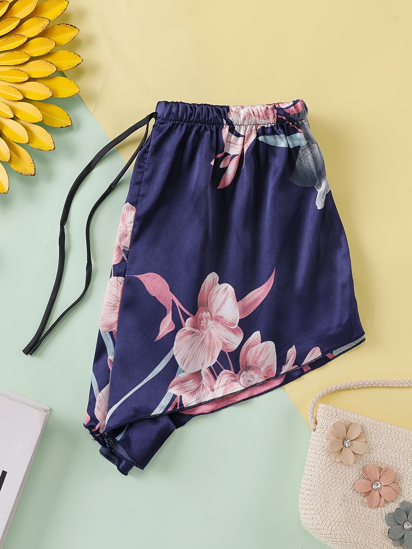 Polka Dot Satin Lace Up Shorts Women's Sleepwear