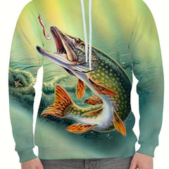 Fish 3D Print Hoodies For Men Graphic Hoodie Comfy Loose Hooded Pullover