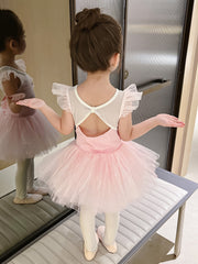 Girls Flutter Trim Tutu Ballet Leotard Cotton Dress for Christmas Dance Party
