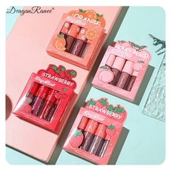 4 Pcs Strawberry Matte Lipstick Set Waterproof
