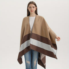 Striped Shawl Wrap Warm Cape Thick Cardigan Blanket Scarf For Women