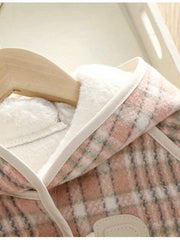 Girls' Winter Fleece Plaid Hooded Toggle Coat For Going Out