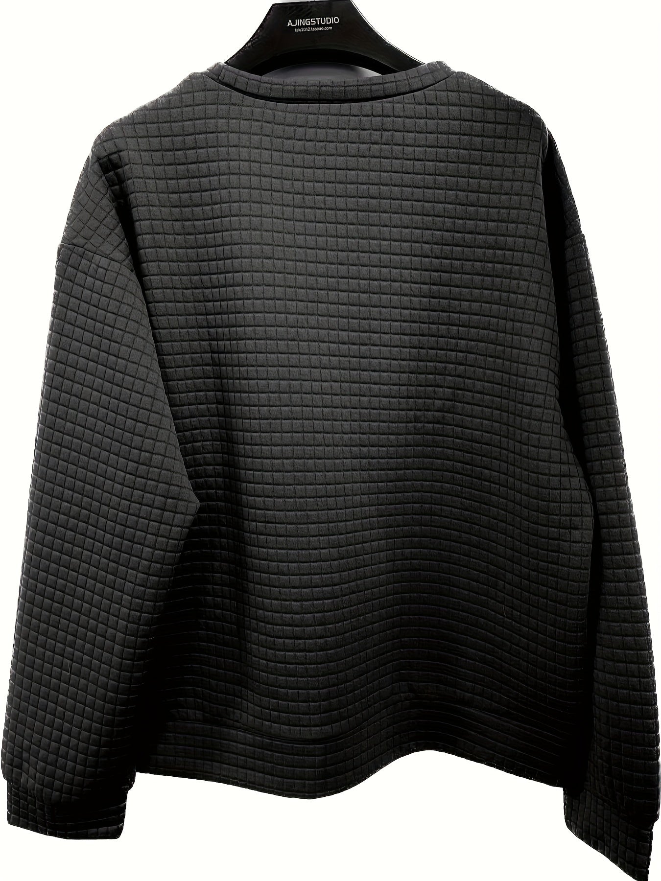 Waffle Grid Kangaroo Sweatshirt Lantern Sleeves