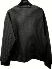 Waffle Grid Kangaroo Sweatshirt Lantern Sleeves