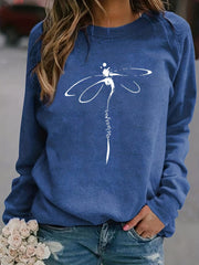 Dragonfly Print Sweatshirt Crew Neck Casual Long Sleeve Women's Clothing