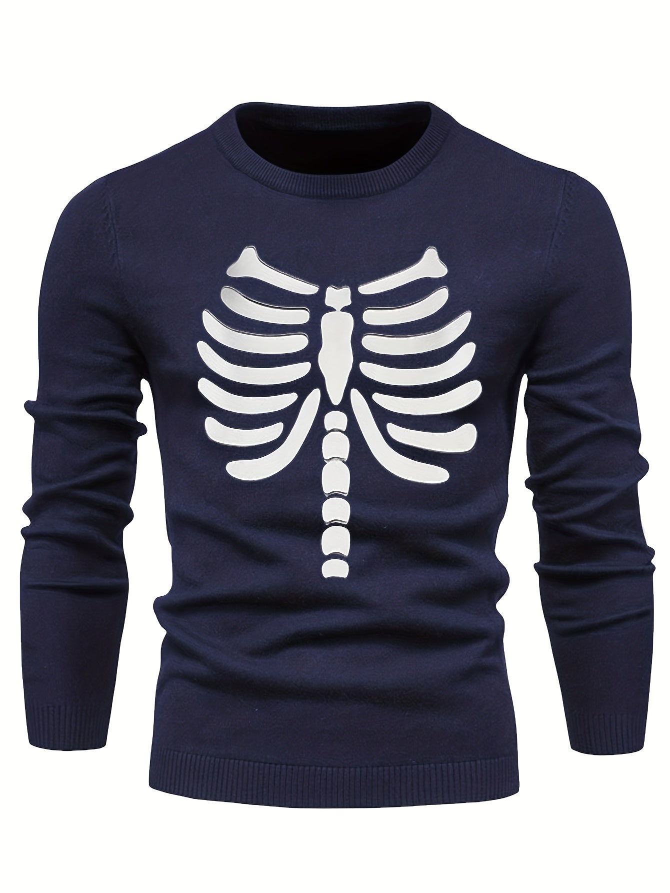 Retro Letter Print Knitted Sweater Men's Casual Round Neck Pullover