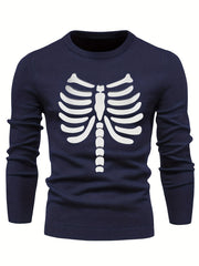 Retro Letter Print Knitted Sweater Men's Casual Round Neck Pullover