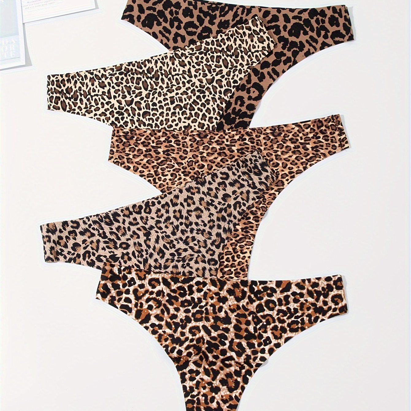 5pcs Leopard Print Thongs Low Waist Intimates Panties