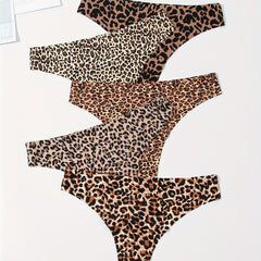 5pcs Leopard Print Thongs Low Waist Intimates Panties