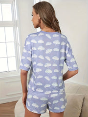 Cloud Print Pajamas Set Short Sleeve Top & Shorts