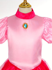 Girls Princess Dress Puff Sleeve Tulle Ruffle Cosplay Performance Dress