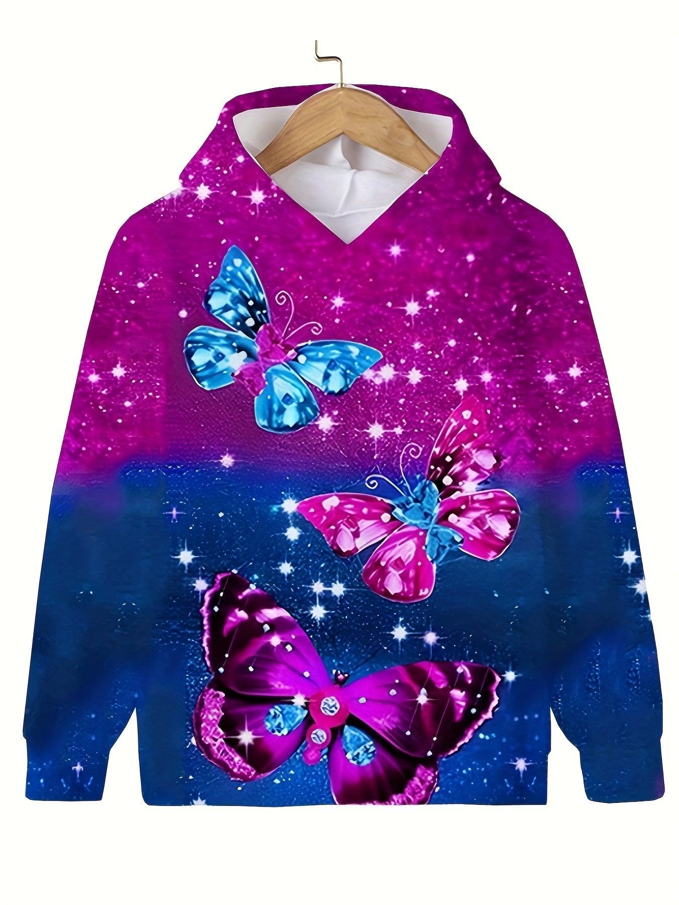 Diamond Butterfly Pattern Hooded Sweatshirt Girls Boys Sports