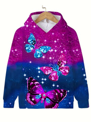 Diamond Butterfly Pattern Hooded Sweatshirt Girls Boys Sports
