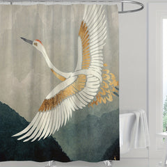 Crane Print Shower Curtain Waterproof Bath Curtain