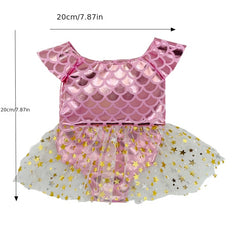 Pink Mermaid Yarn Skirt Swimsuit Rompers for 18 Inch Dolls