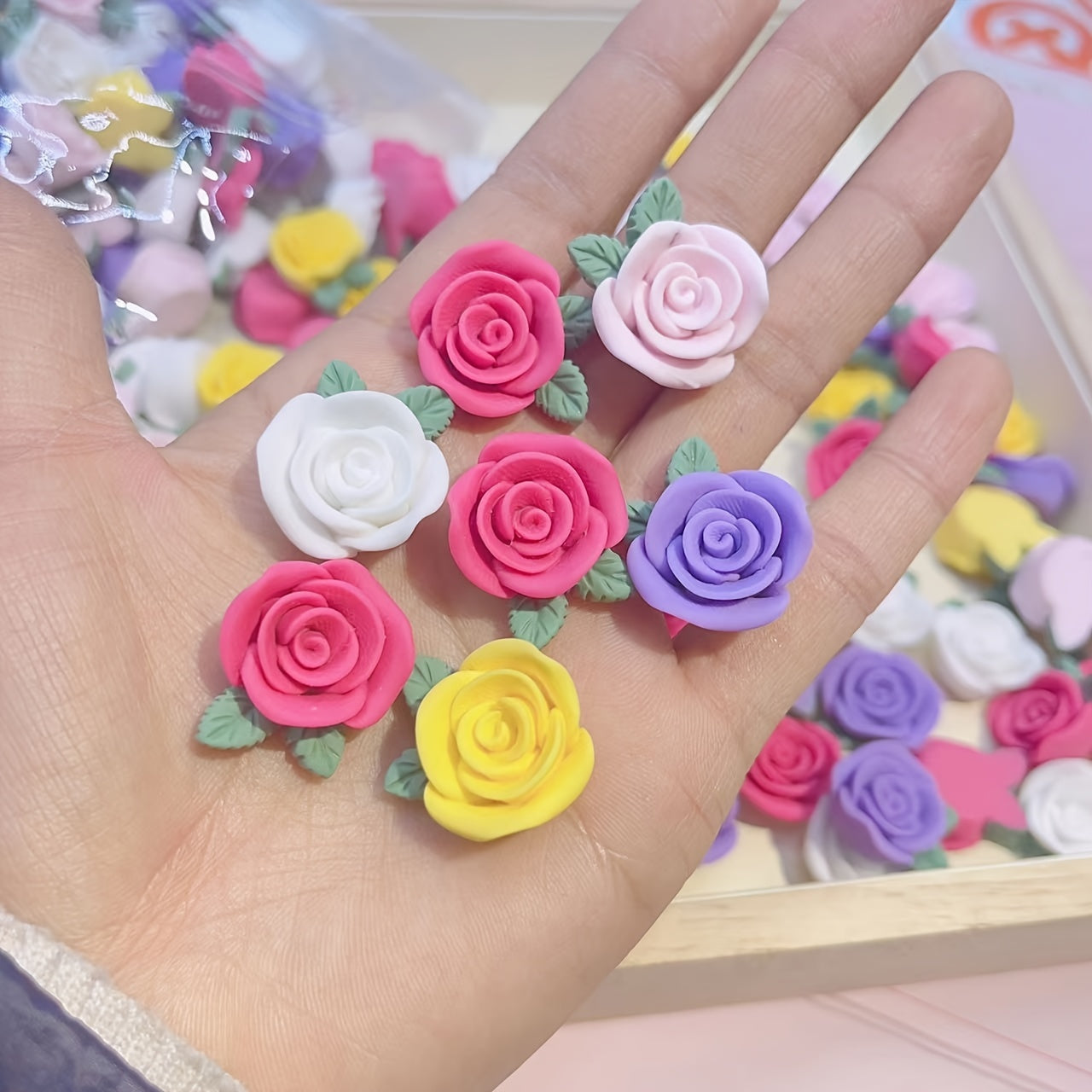10pcs DIY 3D Rose Flowers Resin Charms For Earrings Jewelry Hair Accessories