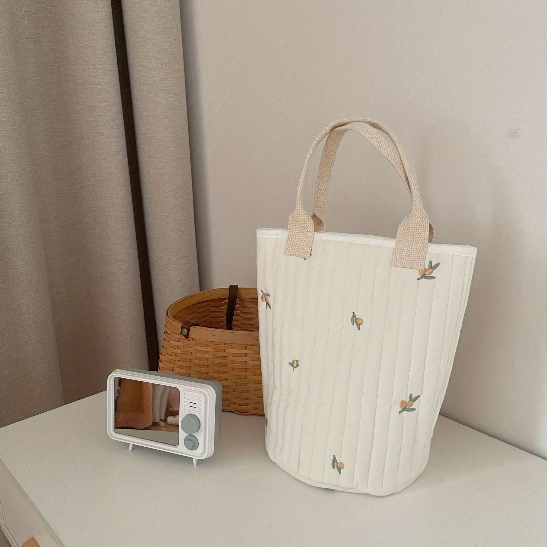 Embroidered Quilted Cotton Tote Bag for Moms On the Go