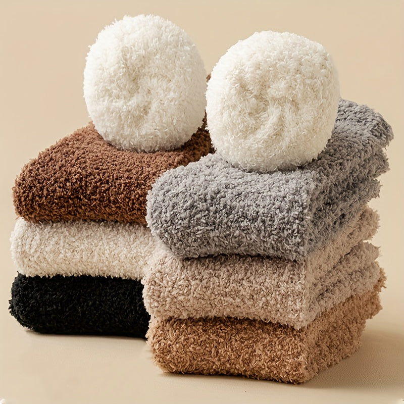 6 Pairs Solid Fuzzy Socks Cozy & Warm Home Floor Socks Women's Stockings