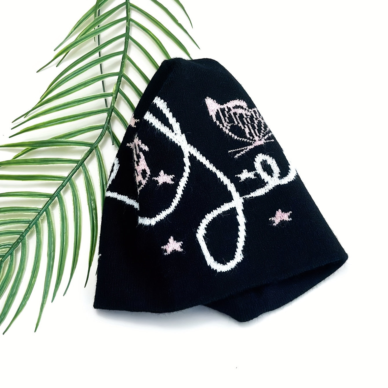 Pink Butterfly Jacquard Beanie Soft Knit Hat for Women